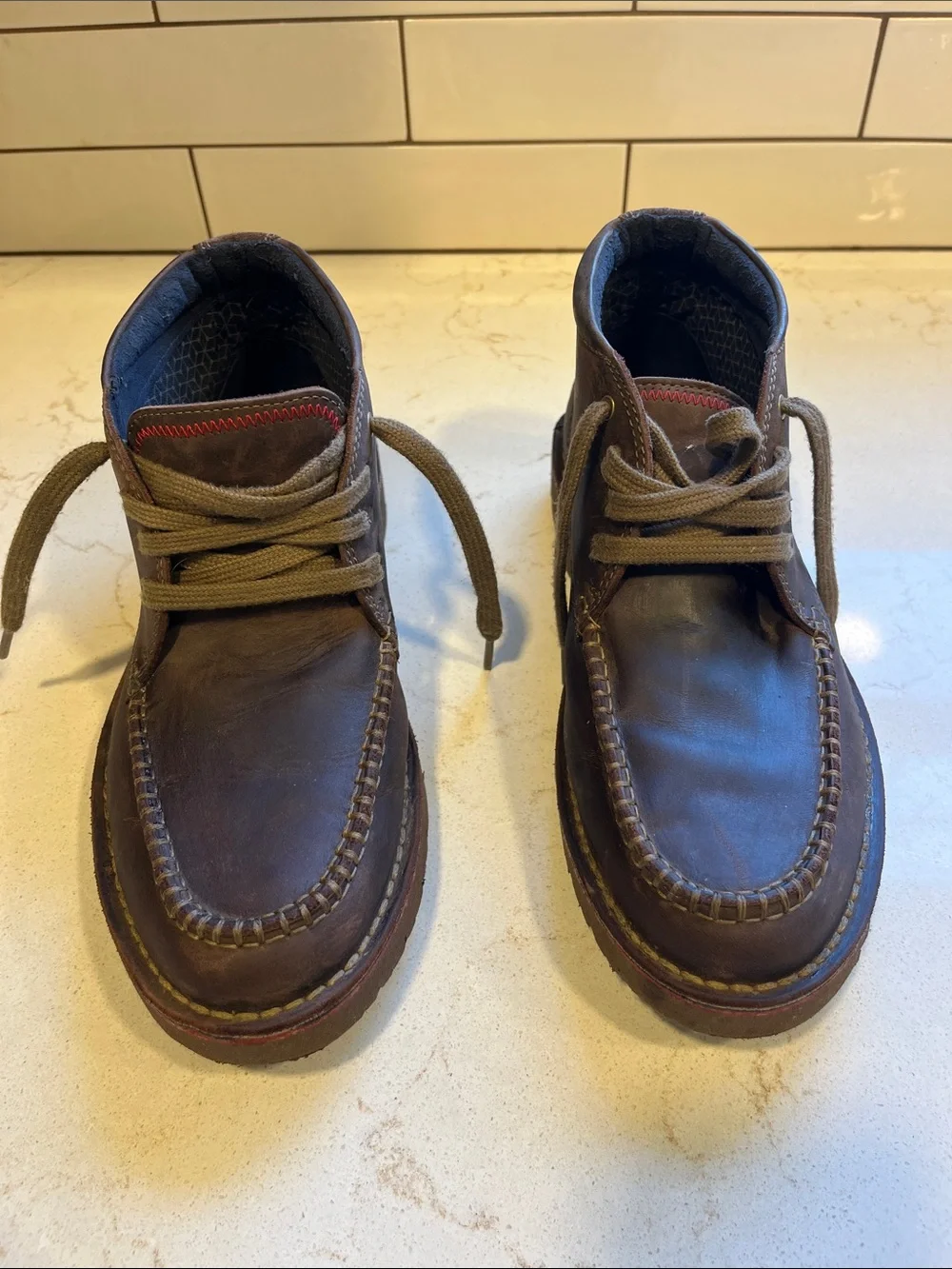 Clarks Men's Brown Leather Lace-Up Boots with Red Trim